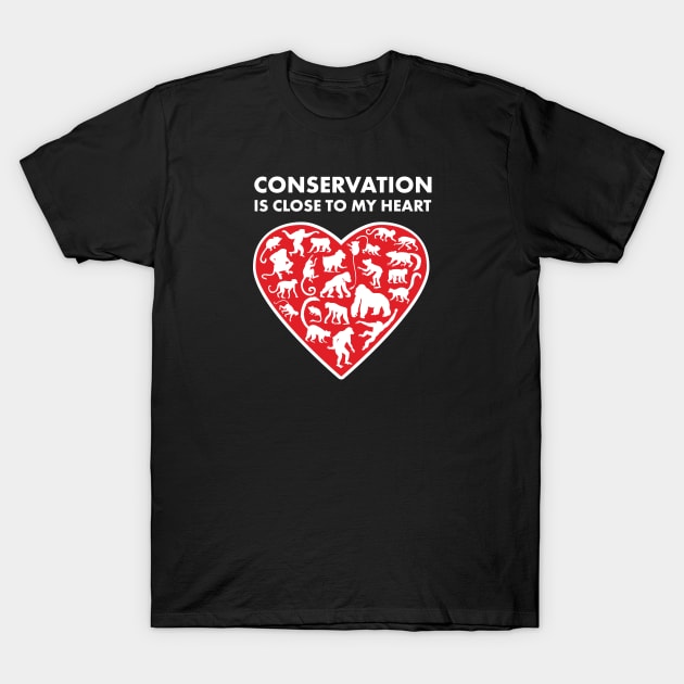 Primates Conservation Heart T-Shirt by Peppermint Narwhal